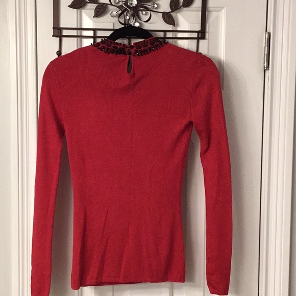 Boston Proper Red Sweater w/ Black Embellishments - Picture 6 of 9